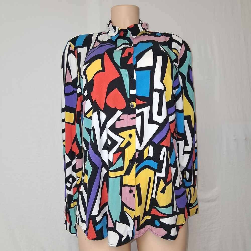 Big Dart Vtg Colorful Abstract Women's Button Down Shirt Size Eur 44dc/h42 Uk18